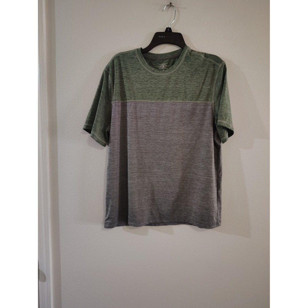 GH Bass & Co Mens Performance T-Shirt Green Grey Colorblock Crewneck Medium